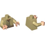 Lego Torso Robe, Rumpled Opening, Brown Belt Print, Tan Arms, Light Nougat Hands / Tan