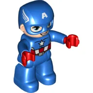 Duplo Figure with Mask, with Blue Legs and Red and White Armor, and Star Print (Captain America) / Blue