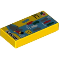 Tile 1 x 2 with Octan Logo, Minifigure Silhouettes and Shark with Minifig Print (Life Instructions) / Yellow