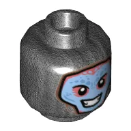 Minifig Head, Balaclava with Blue Face, Smile with Teeth Print / Pearl Titanium
