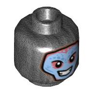 Lego Minifig Head, Balaclava with Blue Face, Smile with Teeth Print / Pearl Titanium