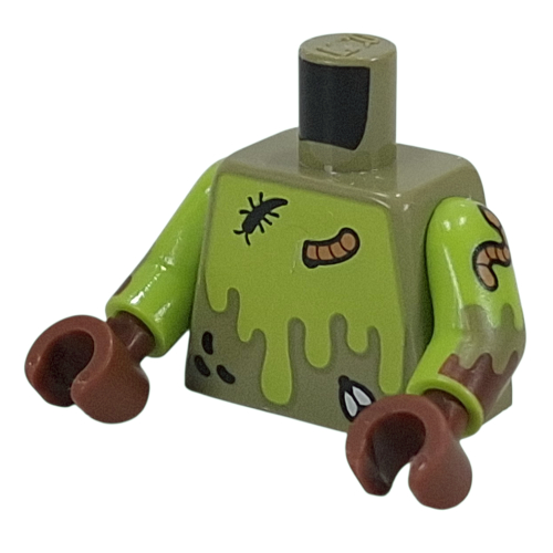 Lego Torso, Lime Slime, Bugs, Fly, Worm print, Lime Arms, Reddish Brown Hands / Olive Green