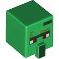 Minifig Head Special, Cube with Nose and Minecraft Zombie Villager Print / Green
