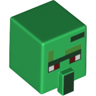 Lego Minifig Head Special, Cube with Nose and Minecraft Zombie Villager Print / Green