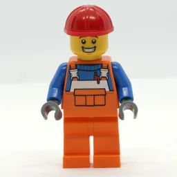 Construction Worker - Orange Overall, Red Helmet, Smile