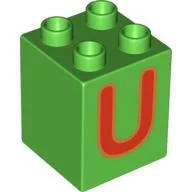 Duplo Brick 2 x 2 x 2 with 'U' Print / Bright Green