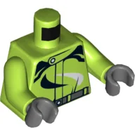 Torso Race Suit with Dark Bluish Gray Belt and Black and White Swirls Print, Lime Arms, Dark Bluish Gray Hands / Lime