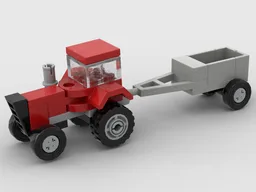 Tiny red tractor with trailer