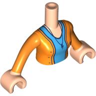 Lego Minidoll Torso Woman with Orange Jacket, Dark Blue Necklace, Dark Azure Shirt print, Light Nougat Arms and Hands / Light Nougat