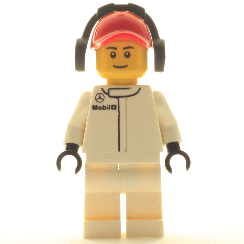 Lego Pit Crew, White Torso, White Legs, Red Cap, Male