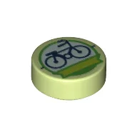 Tile Round 1 x 1 with Bicycle In Green Circle Print / Yellowish Green