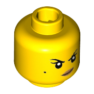 Lego Minifig Head Nya, Eyebrows, Beauty Mark, Dark Tan Lips and Crooked Smirk Print [Hollow Stud] / Yellow