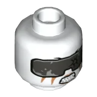 Minifig Head Jet Jack, Silver Goggles, Angry Print [Hollow Stud] / White