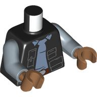 Lego Torso, Jacket with Pockets, Sand Blue Shirt, Dark Brown Belt print, Sand Blue Arms, Medium Nougat Hands / Black