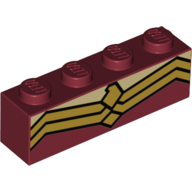 Lego Brick 1 x 4 with Gold Double Angular Lines Print / Dark Red