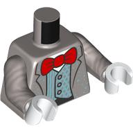 Lego Torso Jacket, Silver Blue Jacket, White Shirt, Red Bow Tie print, Flat Silver Arms, White Hands / Flat Silver