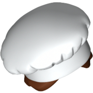 Lego Hair and Hat, Chef with Reddish Brown Hair with Bun / White