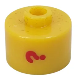 Pen Bead, Round Long, Flat Edge with Red '?' Print / Yellow