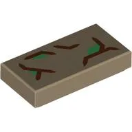Tile 1 x 2 with Dark Brown Bark, Green Leaves Print / Dark Tan