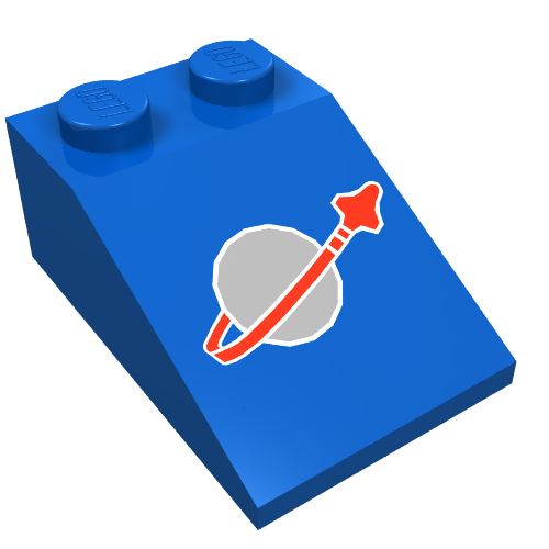 Lego Brick Sloped 33° 3 x 2 with Classic Space Logo Print / Blue