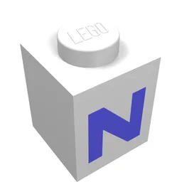 Brick 1 x 1 with Blue 'N' Print (Bold Font) / White