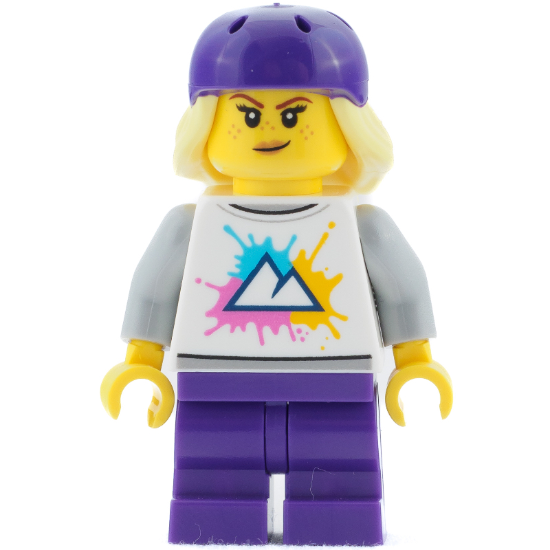 Lego Woman, Dark Purple Medium Legs and Bike Helmet