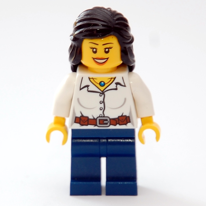 Lego Female, White Blouse, Dark Blue Legs, Black Hair