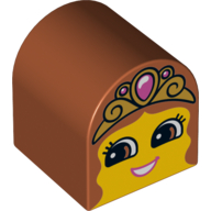 Lego Duplo Brick 2 x 2 x 2 Curved Top with Girl Face, Open Smile, Crown with Jewel Print / Dark Orange