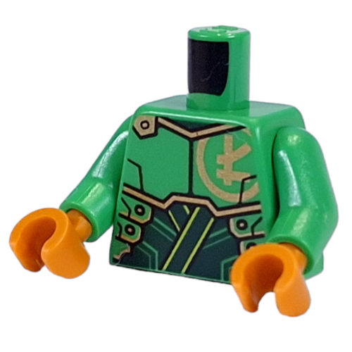 Lego Torso, Gold Asian Symbol, Gold/Dark Green Armor print, Bright Green Arms, Pearl Gold Hands / Bright Green