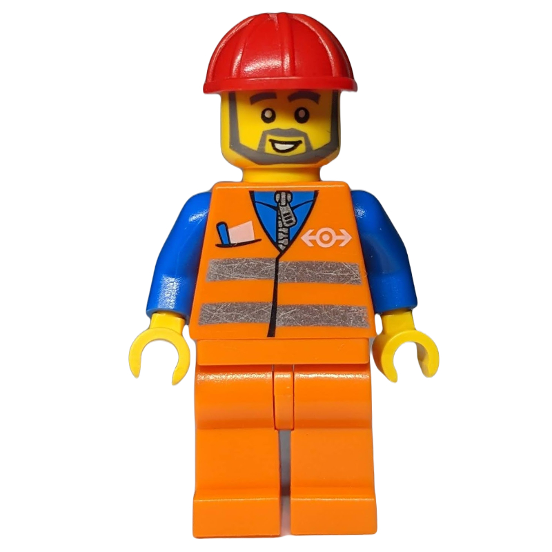 Lego Construction Worker, Orange Safety vest, Orange Legs, Grey Beard