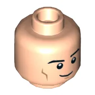 Minifig Head Superman, Eyebrows, Cheek Lines, Chin Dimple, Slight Smile / Stern with Red Eyes Print / Light Nougat