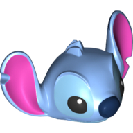 Lego Minifig Head Special with Large Notched (Dark Pink Inner) Ears, Fur Tufts, and Circular Dark Blue Nose Print (Stitch) / Medium Blue