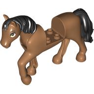 Lego Animal, Horse with Raised Leg, Black Mane and Tail print / Medium Nougat