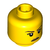 Lego Minifig Head Battle Goddess, Eyebrows, Eyelashes, White Pupils and Gold Lips Stern Print [Hollow Stud] / Yellow