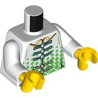 Lego Torso, Robe, Dark Turquoise/White Laces, Bright Green Scales, Gold/Dark Azure Yin Yang Dragons print, White Arms, Yellow Hands / White