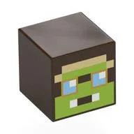 Minifig Head Special, Cube with Pixelated Lime Face, Bright Light Blue Eyes, Tan Forhead Print / Dark Brown