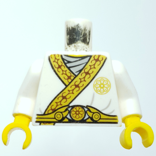 Lego Torso Tunic with Gold Trim, Dark Red Decorations, Light Bluish Grey Shirt, White Arms, Yellow Hands / White