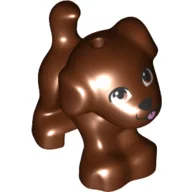 Animal, Dog, Small Standing with Brown Eyes, Black Nose, Mouth, and Pink Tongue Print / Reddish Brown