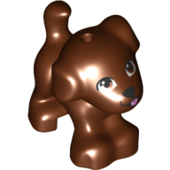 Lego Animal, Dog, Small Standing with Brown Eyes, Black Nose, Mouth, and Pink Tongue Print / Reddish Brown