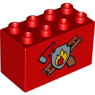 Duplo Brick 2 x 4 x 2 with Fire Department Print / Red