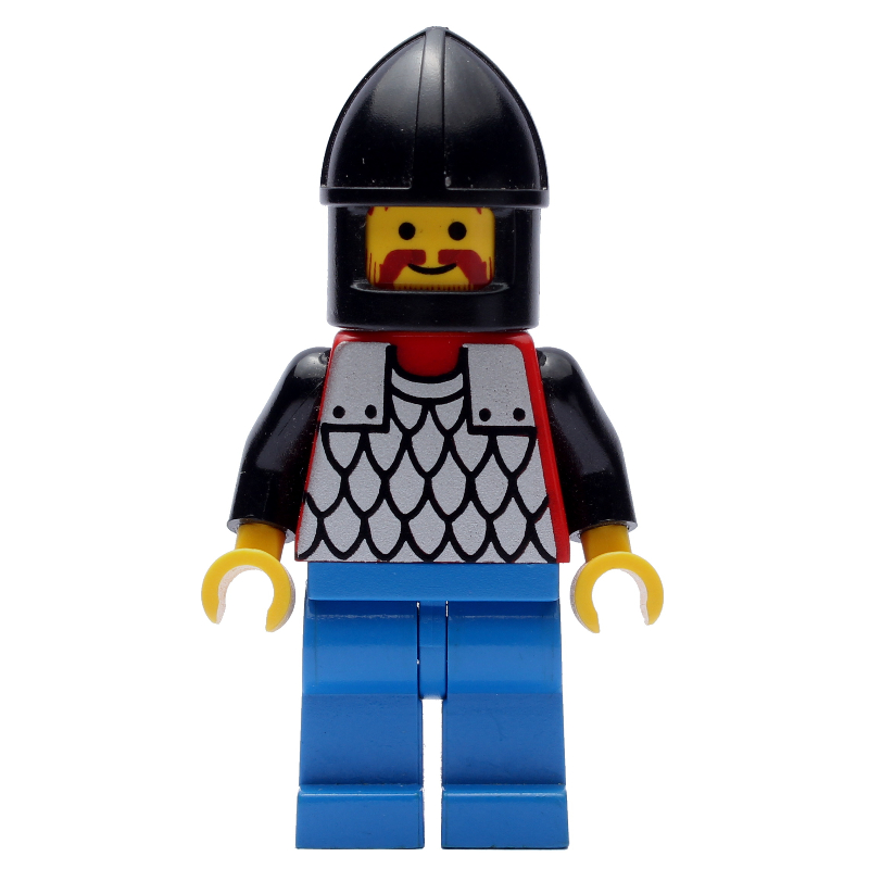 Lego Knight (Scale Mail on Red) - Black Arms, Blue Legs, Black Chin-Guard