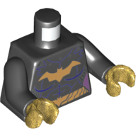 Lego Torso Muscles, Batman Logo with Gold Belt Print, Black Arms, Pearl Gold Hands / Black