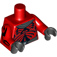 Lego Torso Bare Chest with Gray and Silver Collar and Belt Print (Darth Maul), Red Arms with Black Markings Print, Black Hands / Red