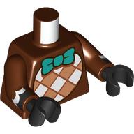 Lego Torso, Medium Nougat/White Argyle Chest, Dark Turquoise Bowtie print, Reddish Brown Arms, Black Hands / Reddish Brown