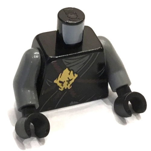 Lego Torso Robe, Gold Emblem, Reddish Brown Scabbards Print, Dark Bluish Gray Arms, Black Hands / Black