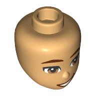 Lego Minidoll Head with Dark Red Eyebrows, Lips, Brown Eyes print / Warm Tan