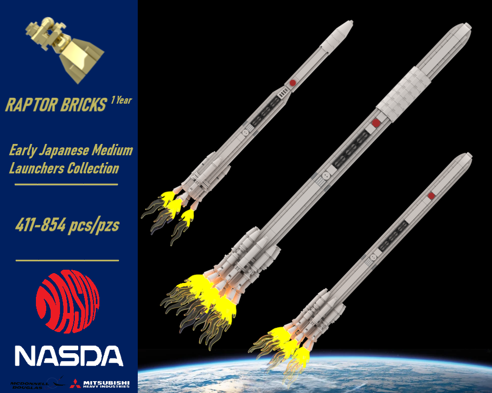 Lego Early Japanese Medium-Lift Launch Vehicles Collection (at 1:110 scale)