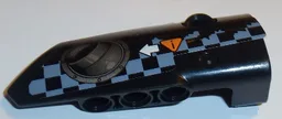 Technic, Panel Fairing # 4 Small Smooth Long, Side B with Exhaust Port, White Arrow, Orange Caution Sign, Gray Checkered Pattern (Sticker) - Set 42002