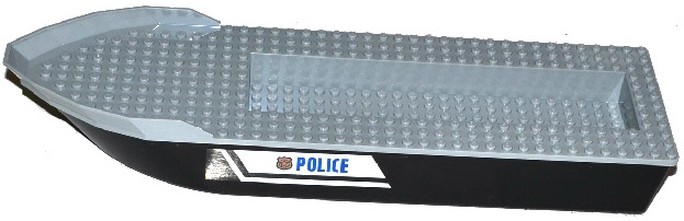 Lego Boat, Hull Unitary 41 x 12 x 5 with Light Bluish Gray Top with 'POLICE' and Copper Badge Pattern on Both Sides (Stickers) - Set 60129