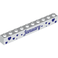 Lego Brick 1 x 10 with Dark Purple 'January' and 'February' Print on Opposite Sides / White
